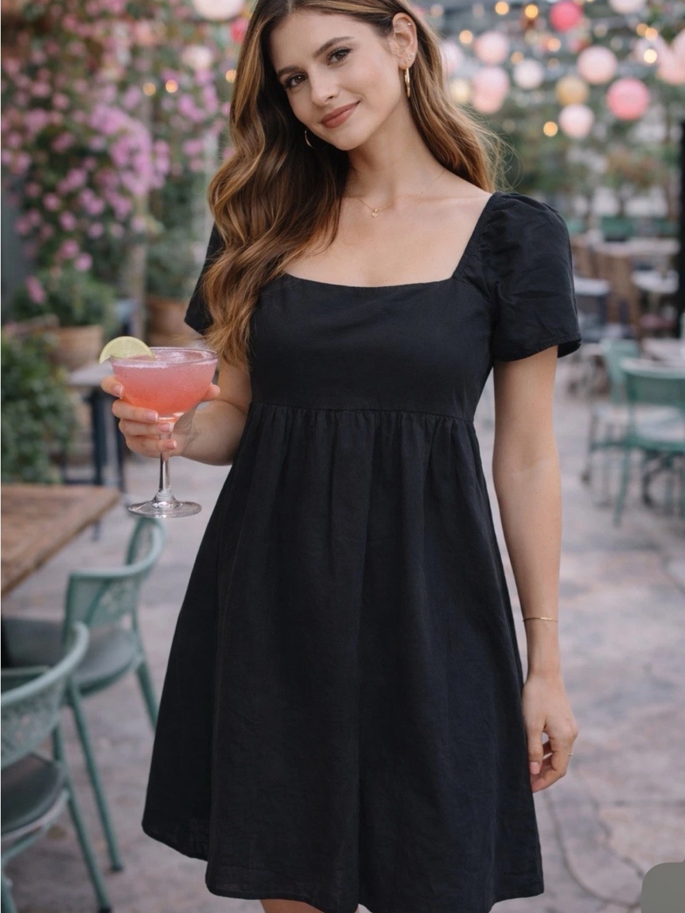Abound Nordstrom Black Square-Neck Babydoll Mini Dress